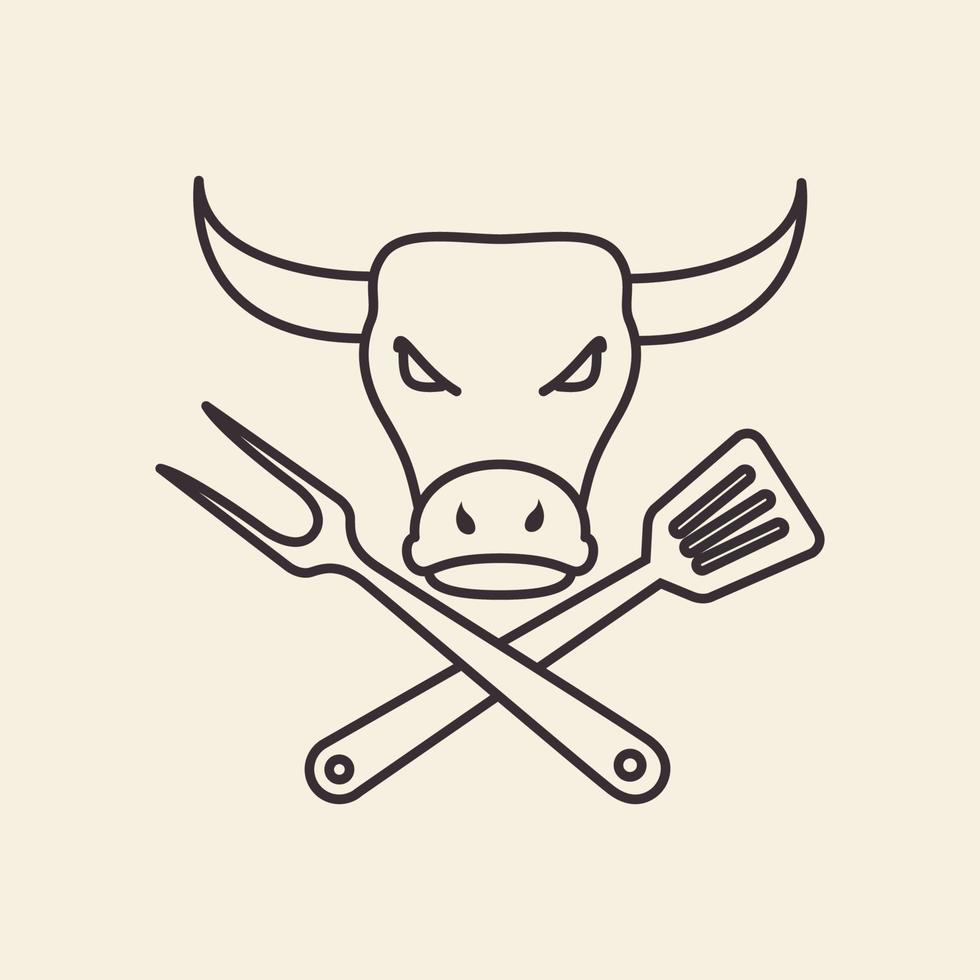 linee della griglia con illustrazione del simbolo dell'icona del vettore del disegno del logo della testa della mucca