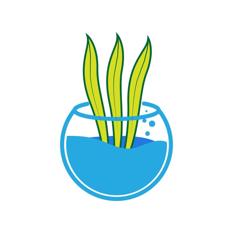 acquario a cerchio arrotondato in vetro con pianta logo colorato simbolo icona grafica vettoriale illustrazione idea creativa