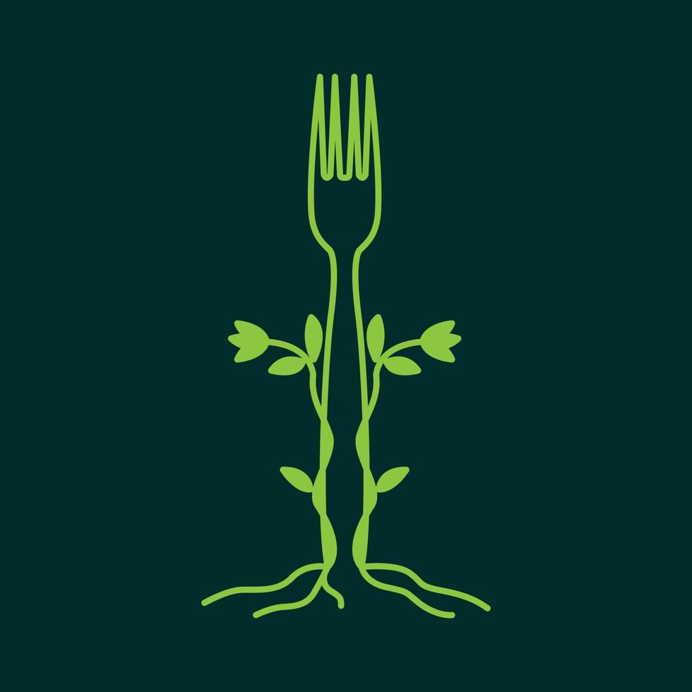 linee verdi natura cibo forcella logo design icona vettore simbolo illustrazione