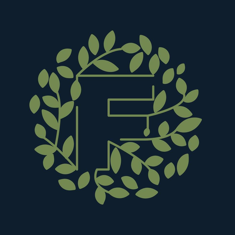 lettera f con foglia verde giardino natura ornamento logo vettore icona design