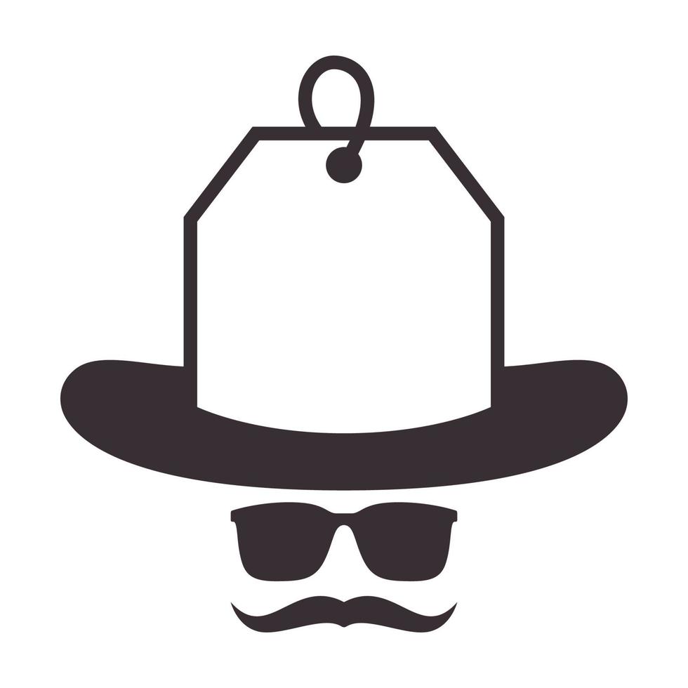 uomo con cappello sconto etichetta logo simbolo icona illustrazione grafica vettoriale