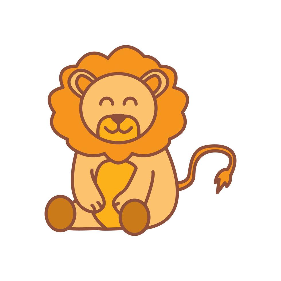 leone seduto simpatico cartone animato logo icona illustrazione vettoriale