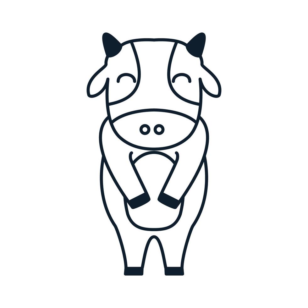 illustrazione dell'icona di vettore del logo del fumetto sveglio della linea del profilo della mucca o del bestiame o delle vacche da latte