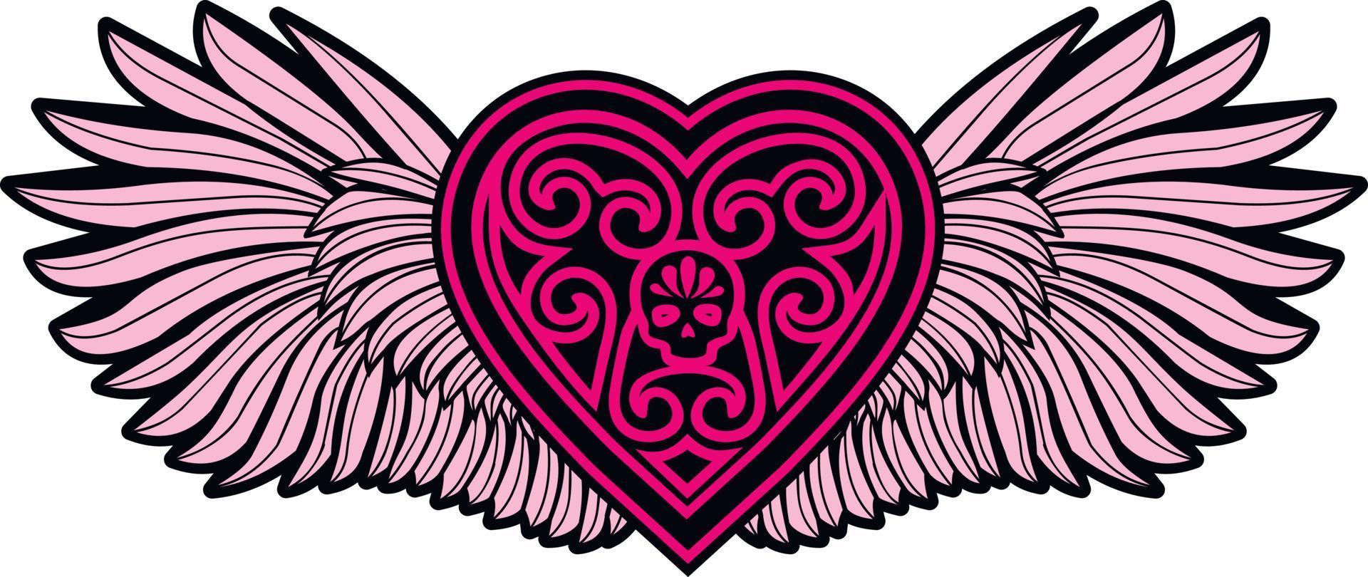 teschio di San Valentino con cuore, magliette grunge design vintage vettore