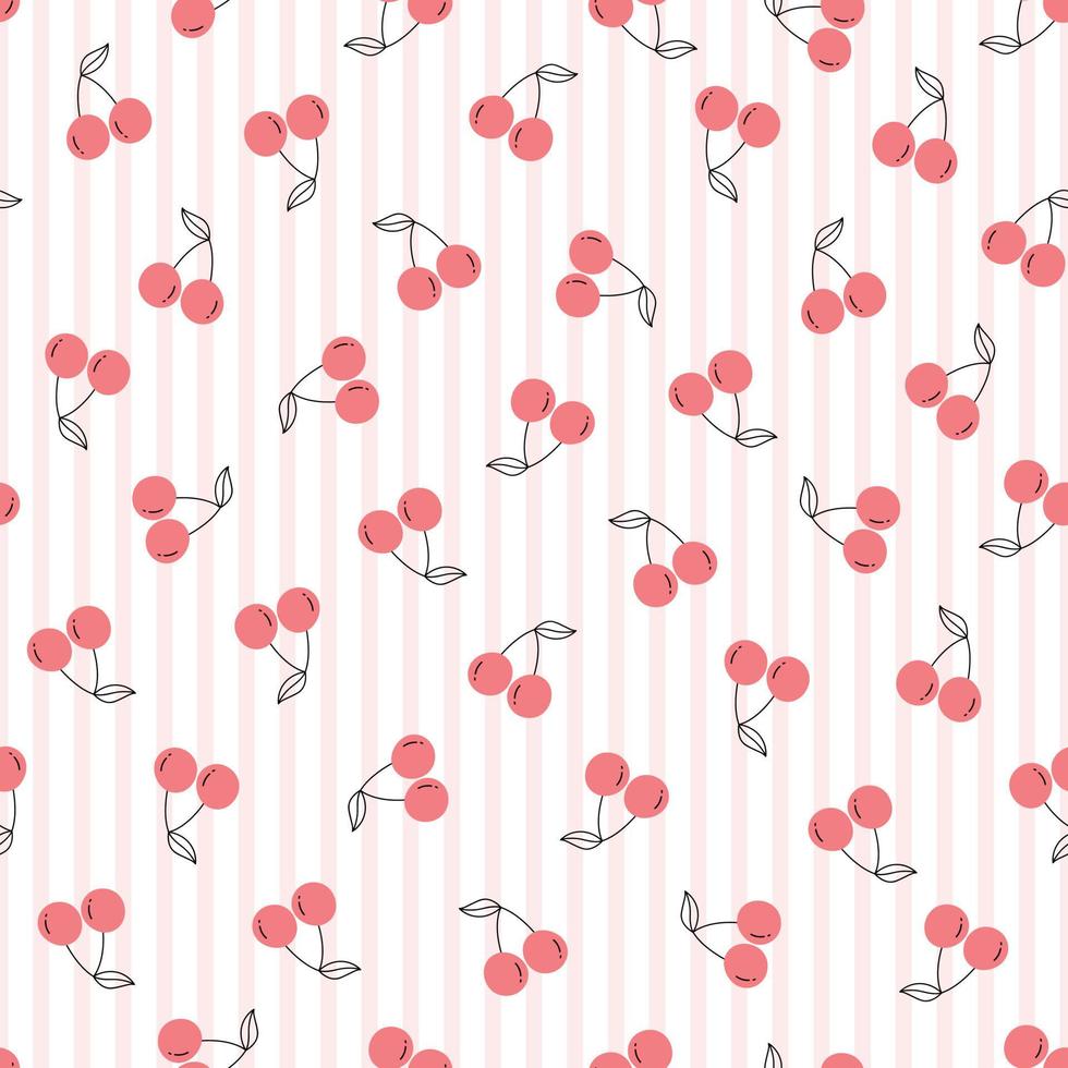 baby seamless pattern rosa ciliegia su sfondo a righe uso per stampe, decorazioni per carta da parati, tessuti, tessili illustrazione vettoriale