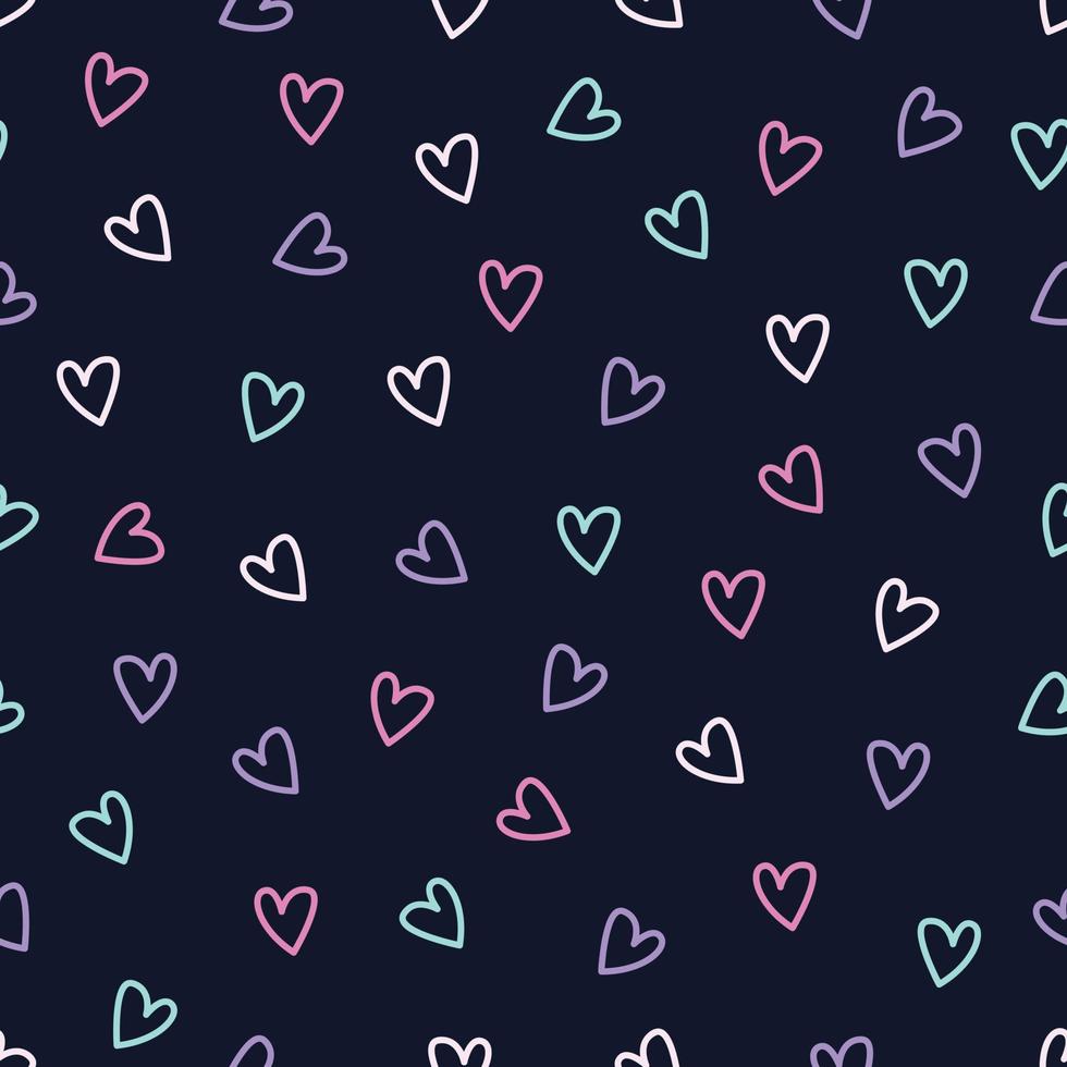 cuori multicolori modello San Valentino senza cuciture su sfondo blu navy per stampa, carta da parati, decorazione, illustrazione vettoriale