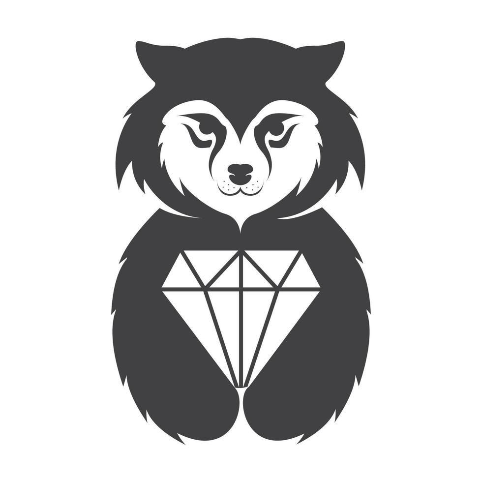 simpatico animale lupo con logo diamante simbolo icona illustrazione grafica vettoriale