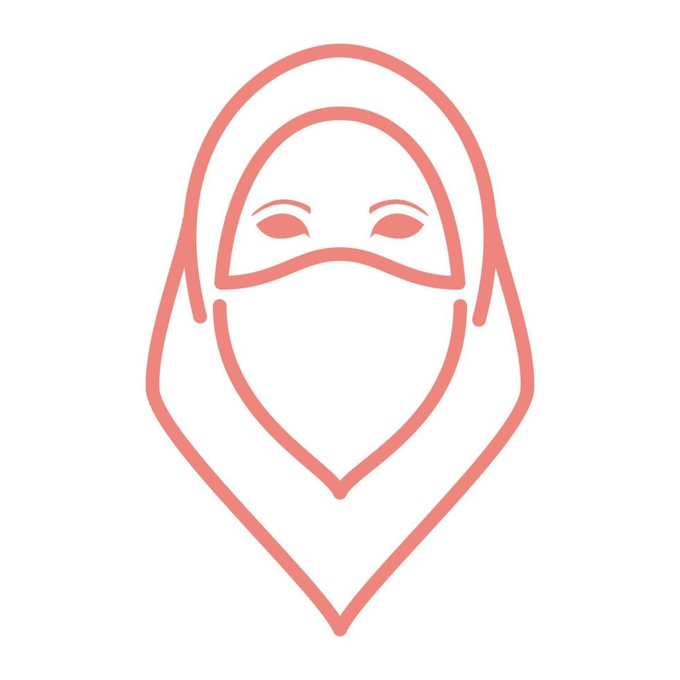 linea femminile hijab con maschera logo simbolo icona vettore illustrazione grafica