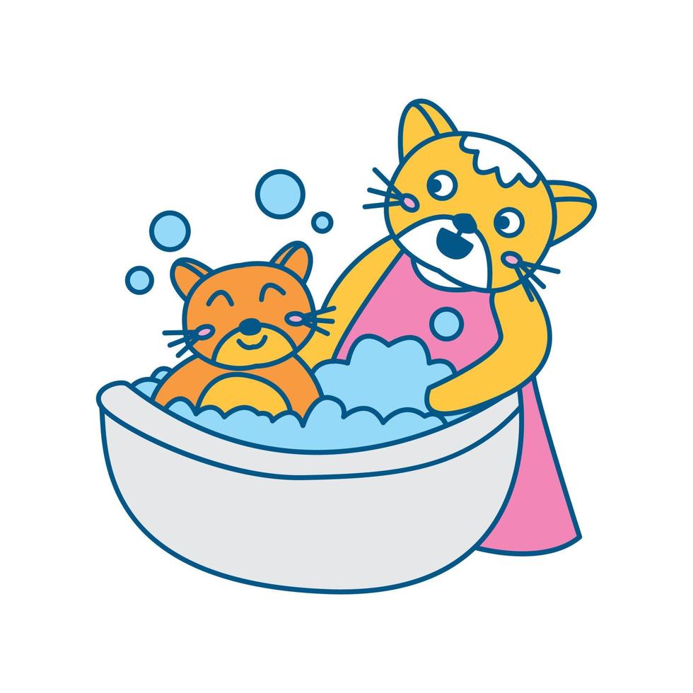 gatto o gattino o gattino bagno per animali simpatico cartone animato logo illustrazione vettoriale