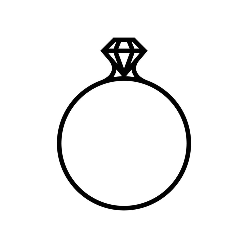 icona di contorno nero isolato dell'anello con diamante su sfondo bianco. icona della linea della fede nuziale. disegno vettoriale. vettore