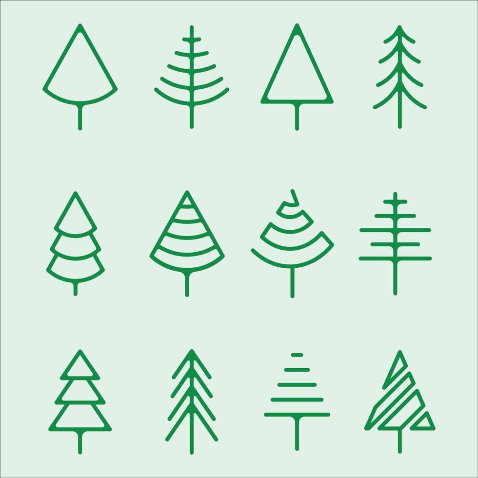 set di pini albero logo line art semplice icona isolato illustrazione vettoriale modello graphic design. raccolta in bundle di varie forme minimaliste di pino simbolo della natura