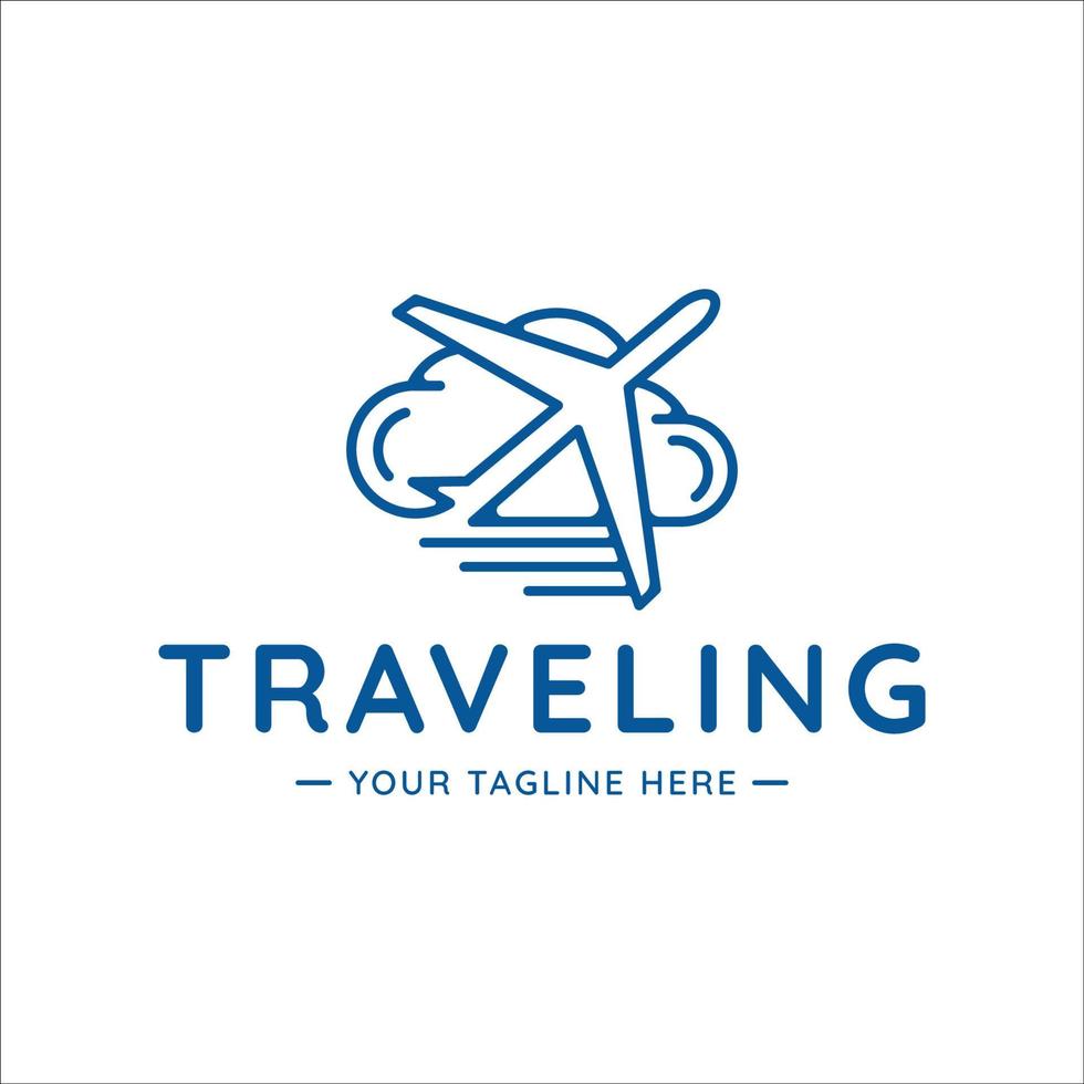 viaggio in aereo logo linea arte illustrazione vettoriale modello icona graphic design. logo aereo e nuvola nel cielo per il concetto di trasporto aziendale
