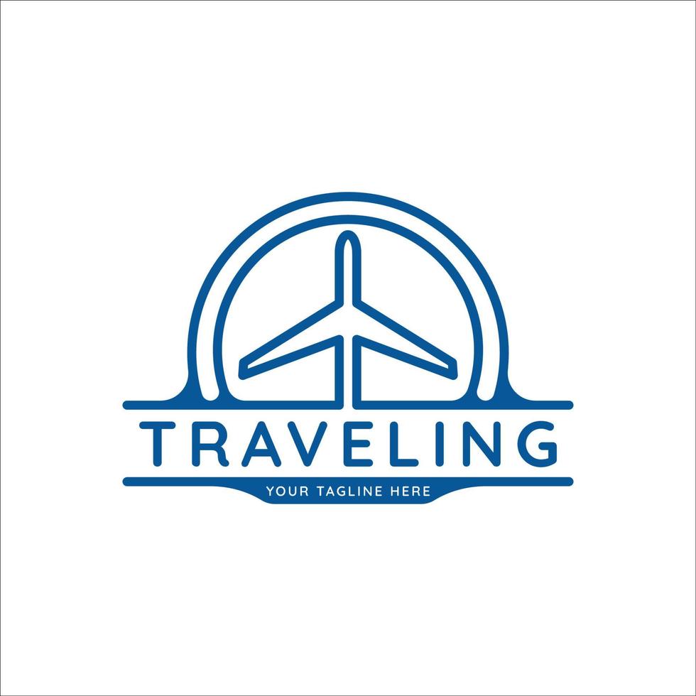 viaggio in aereo logo linea arte illustrazione vettoriale modello icona graphic design. simbolo dell'aereo con badge in stile retrò per il trasporto aziendale