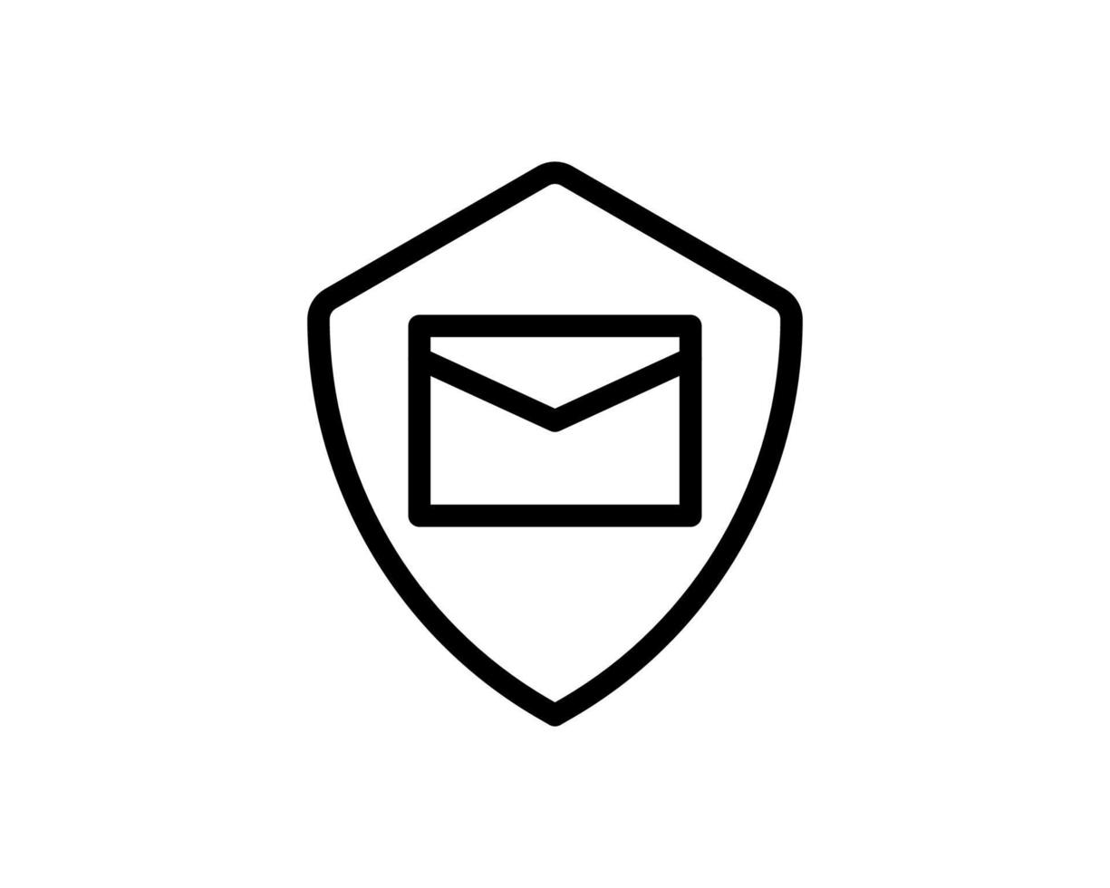 messaggio di crittografia icona contorno stile piatto. icone di contorno di e-mail e scudo isolate su bianco vettore