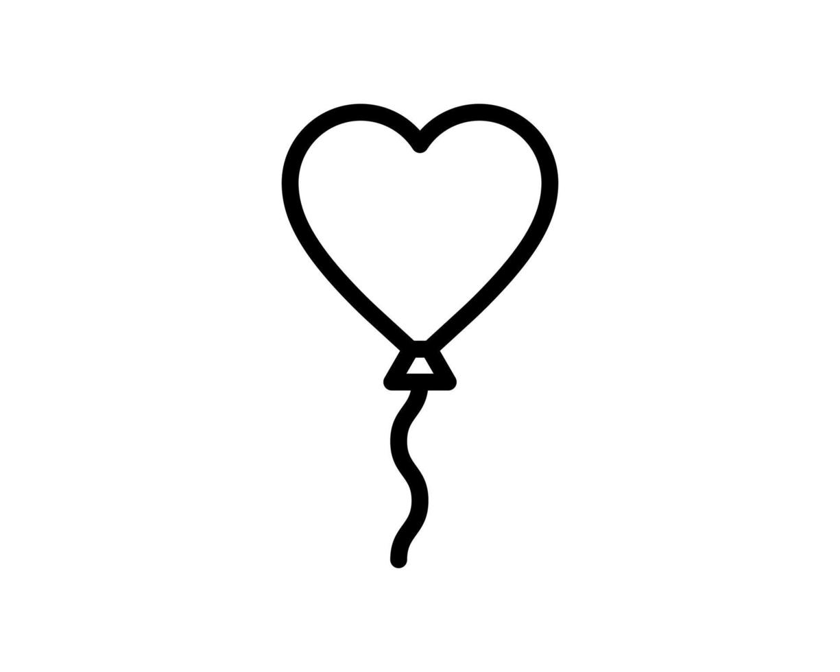 icona di contorno nero isolato del palloncino a forma di cuore su sfondo bianco. icona della linea del palloncino a forma di cuore. vettore