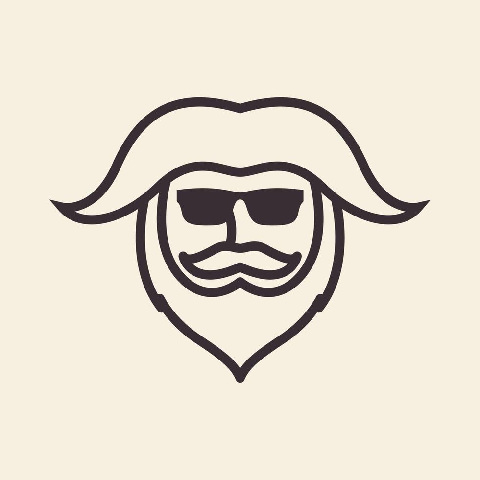 cool man hipster con barba e acconciatura logo design grafico vettoriale simbolo icona segno illustrazione idea creativa