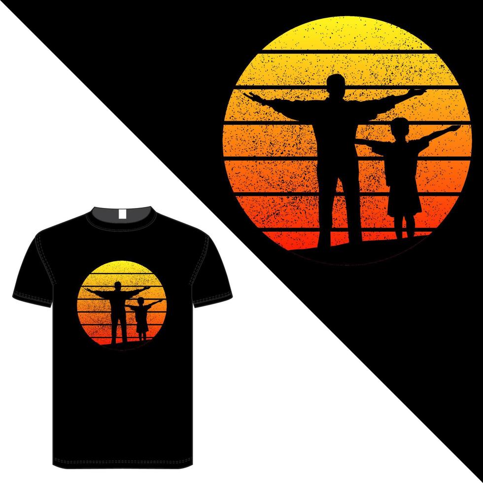 design di t-shirt di colore nero su silhouette e montagna vettore