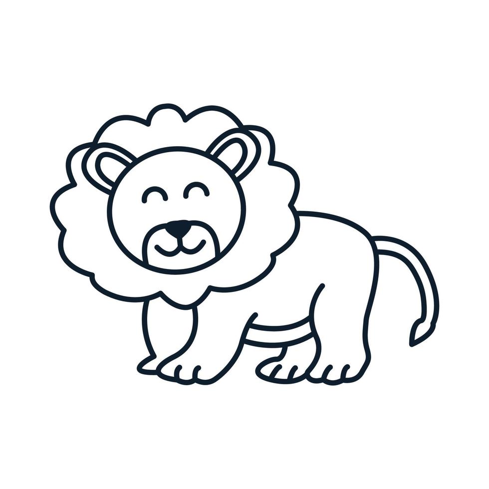 leone cammina carino cartone animato linea icona logo illustrazione vettoriale