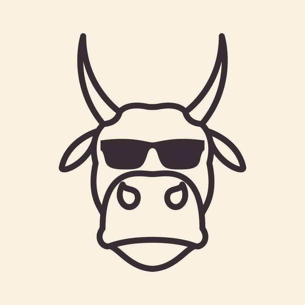 linea testa mucca con occhiali da sole hipster logo simbolo icona grafica vettoriale illustrazione idea creativa