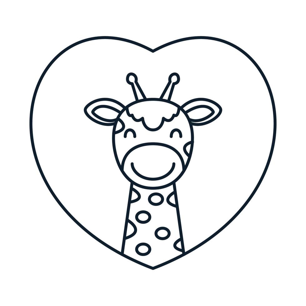 amore giraffa testa viso sorriso linea simpatico cartone animato logo illustrazione vettoriale