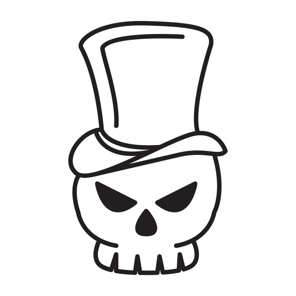 linee del cranio della testa con illustrazione grafica del disegno dell'icona del simbolo del vettore del logo del cappello magico