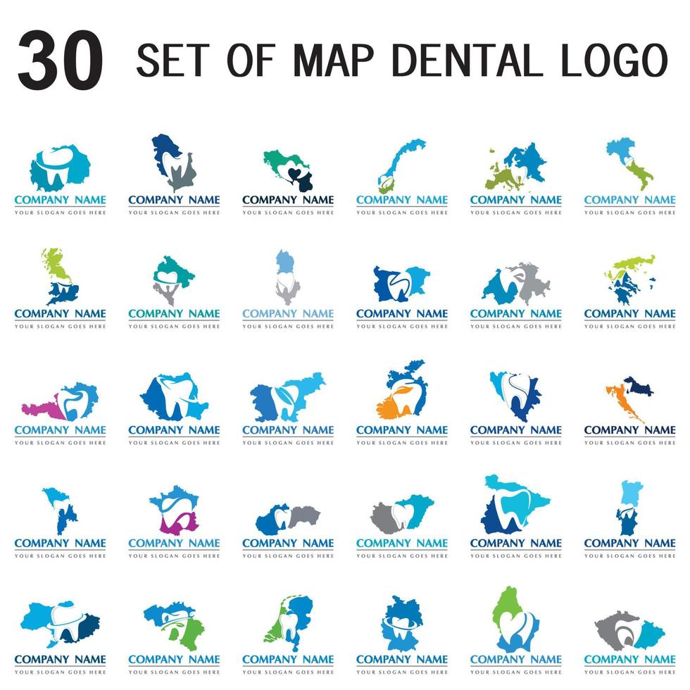 set di mappa vettore dentale, set di logo punto dentale