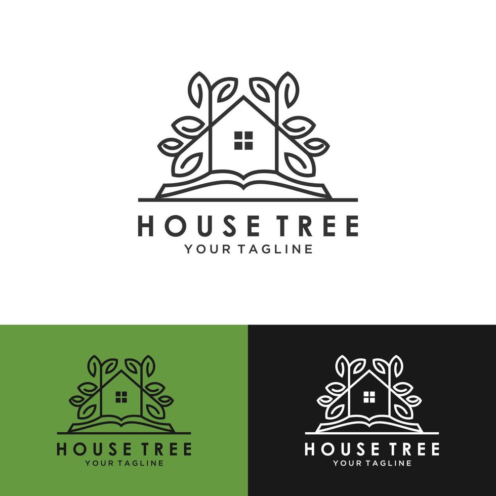 illustrazione del modello di progettazione del logo della casa sull'albero. vettore di progettazione del logotipo della casa dell'albero, logo della casa ecologica della natura