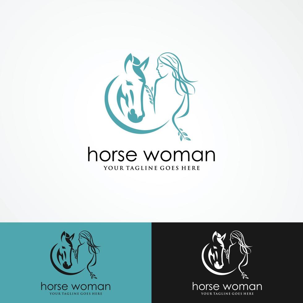 ragazza e cavallo logo design e vettore del modello di allevamento di cavalli.