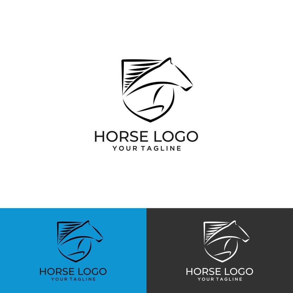 cavallo nero, cerchio, illustrazione logo, silhouette vettore