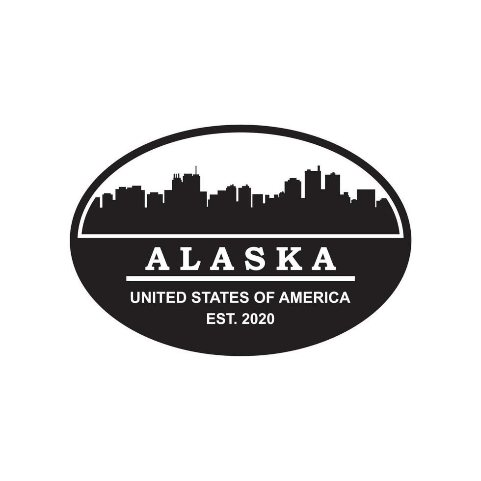 vettore della siluetta dell'orizzonte dell'alaska, logo del grattacielo degli stati uniti