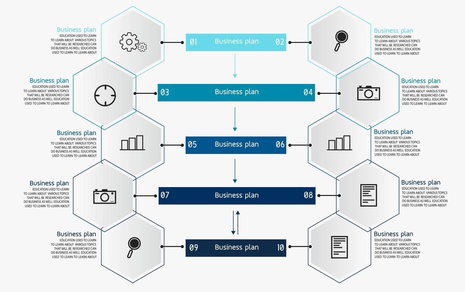 idea di business di presentazione modello infografica timeline con icone, opzioni o passaggi. le infografiche per idee di business possono essere utilizzate per dati grafici, diagrammi di flusso, siti Web, banner. vettore