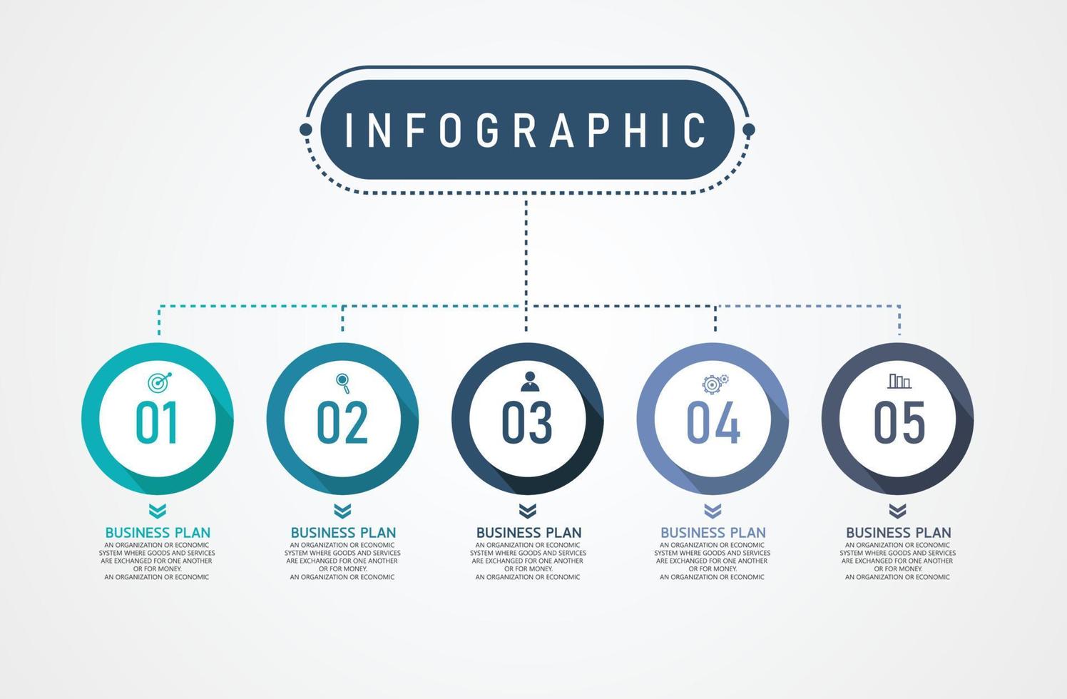 idea di business di presentazione modello infografica timeline con icone, opzioni o passaggi. le infografiche per idee di business possono essere utilizzate per dati grafici, diagrammi di flusso, siti Web, banner. vettore