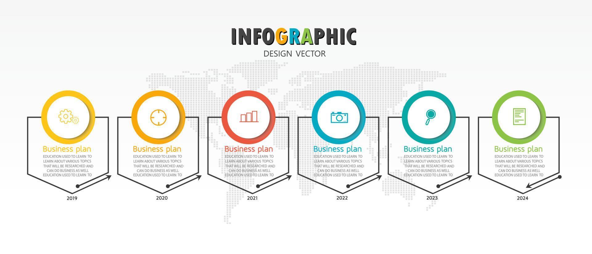 idea di business di presentazione modello infografica timeline con icone, opzioni o passaggi. le infografiche per idee di business possono essere utilizzate per dati grafici, diagrammi di flusso, siti Web, banner. vettore