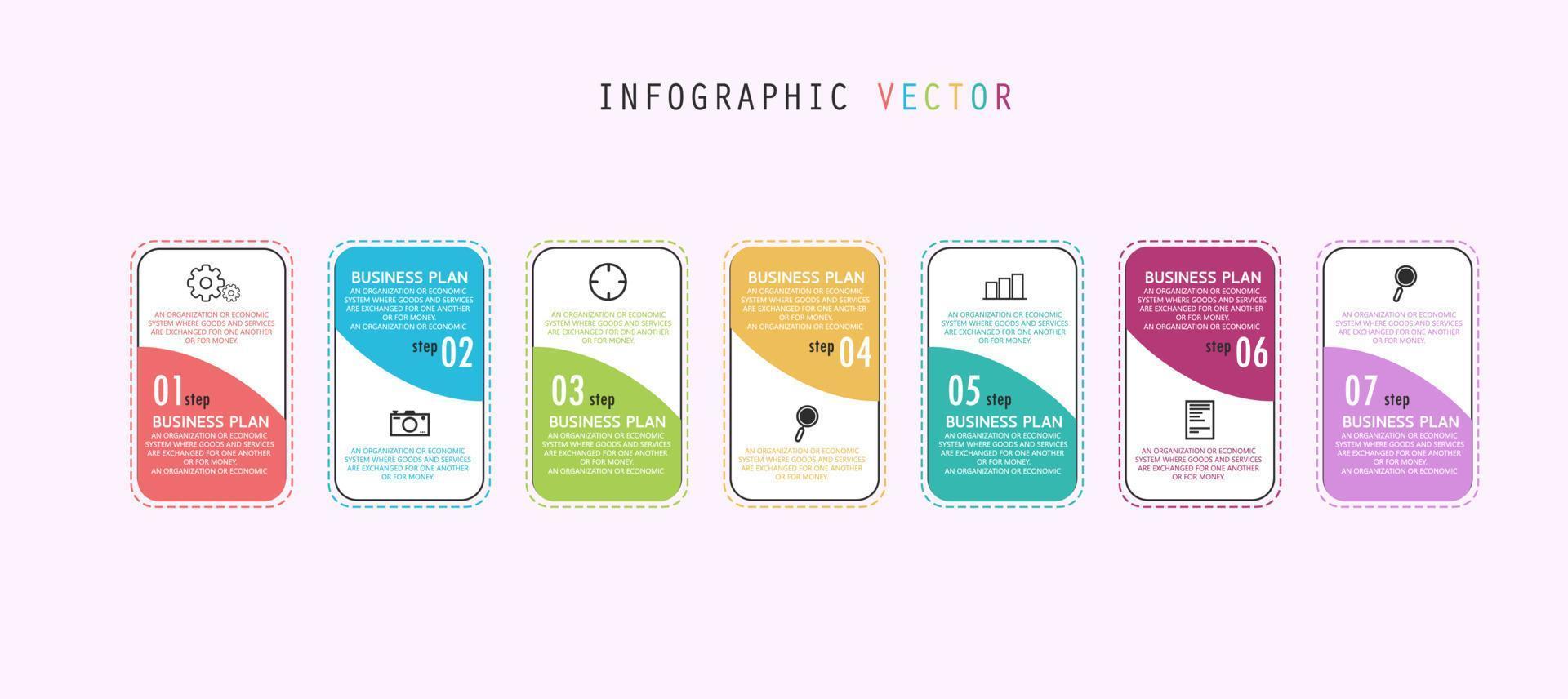 idea di business di presentazione modello infografica timeline con icone, opzioni o passaggi. le infografiche per idee di business possono essere utilizzate per dati grafici, diagrammi di flusso, siti Web, banner. vettore