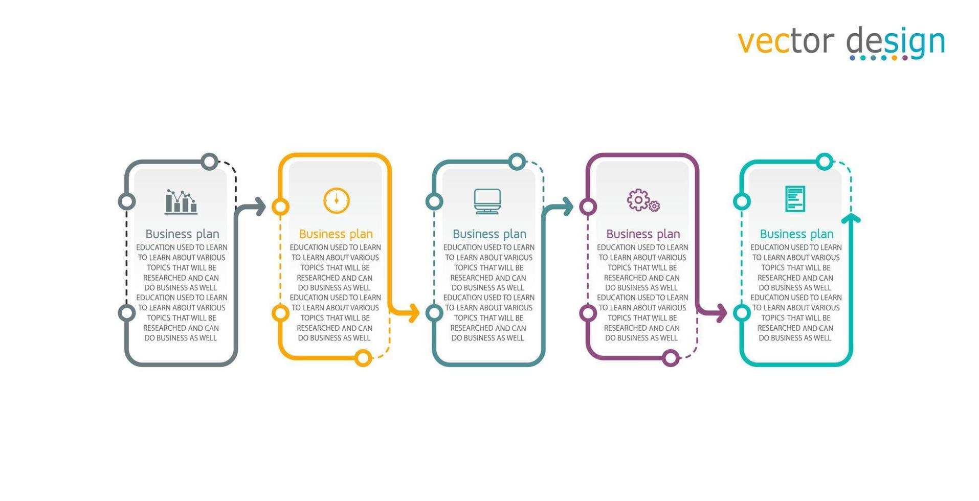 idea di business di presentazione modello infografica timeline con icone, opzioni o passaggi. le infografiche per idee di business possono essere utilizzate per dati grafici, diagrammi di flusso, siti Web, banner. vettore