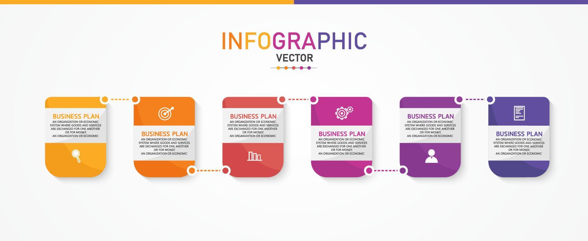 idea di business di presentazione modello infografica timeline con icone, opzioni o passaggi. le infografiche per idee di business possono essere utilizzate per dati grafici, diagrammi di flusso, siti Web, banner. vettore