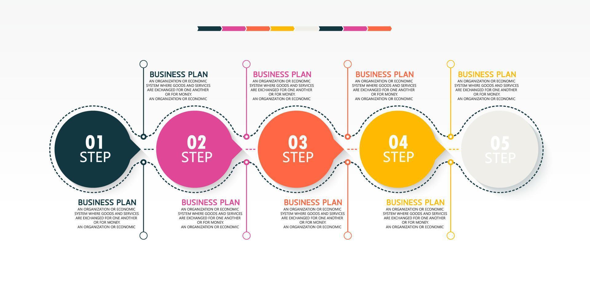 idea di business di presentazione modello infografica timeline con icone, opzioni o passaggi. le infografiche per idee di business possono essere utilizzate per dati grafici, diagrammi di flusso, siti Web, banner. vettore