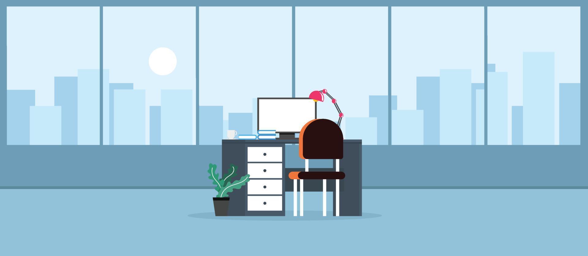 apprendimento e insegnamento dell'ufficio aziendale per lavorare interni moderni, armadio per ufficio con computer colorato illustrazione vettoriale in stile cartone animato piatto disegno vettoriale