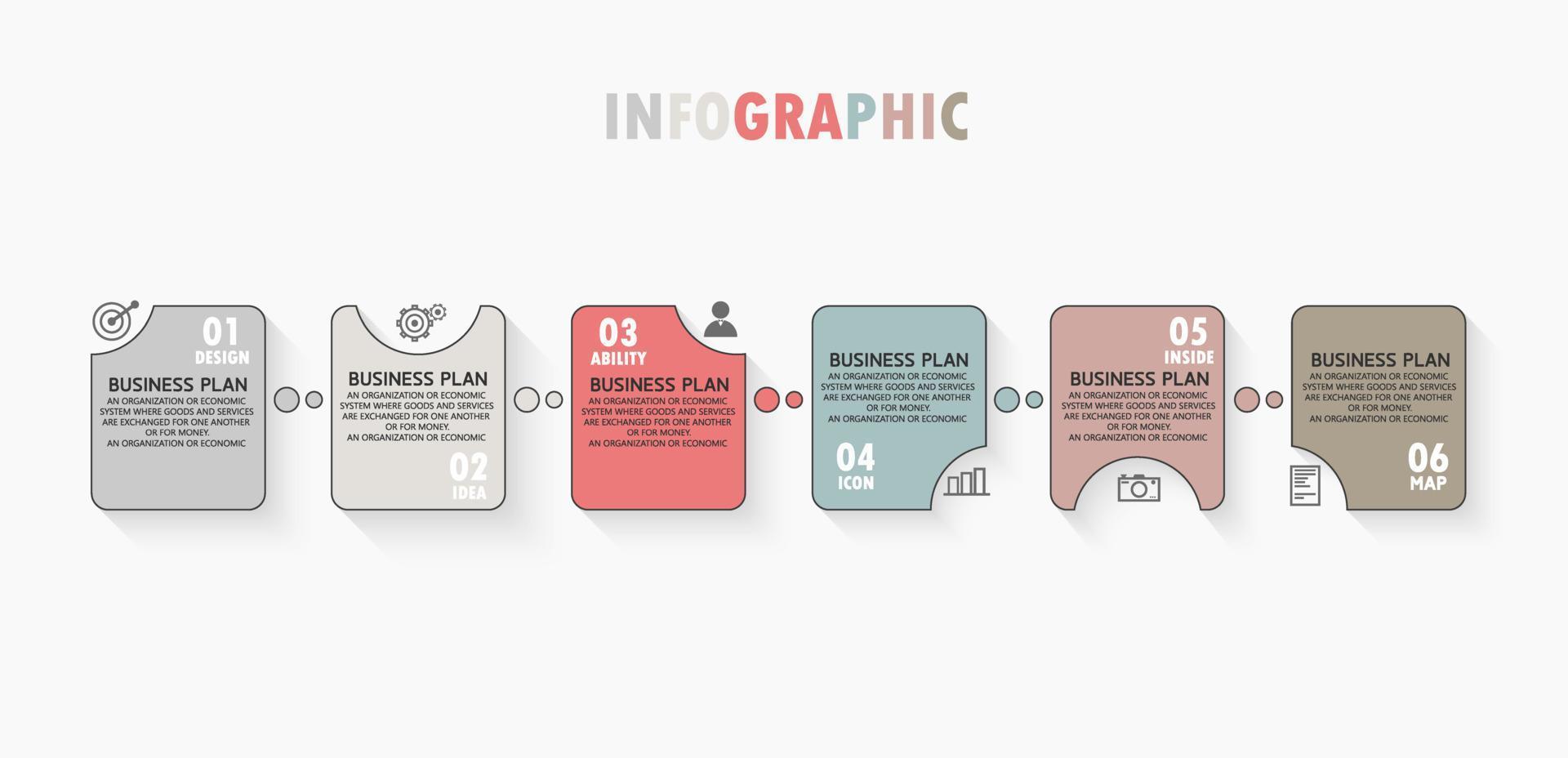 idea di business di presentazione modello infografica timeline con icone, opzioni o passaggi. le infografiche per idee di business possono essere utilizzate per dati grafici, diagrammi di flusso, siti Web, banner. vettore