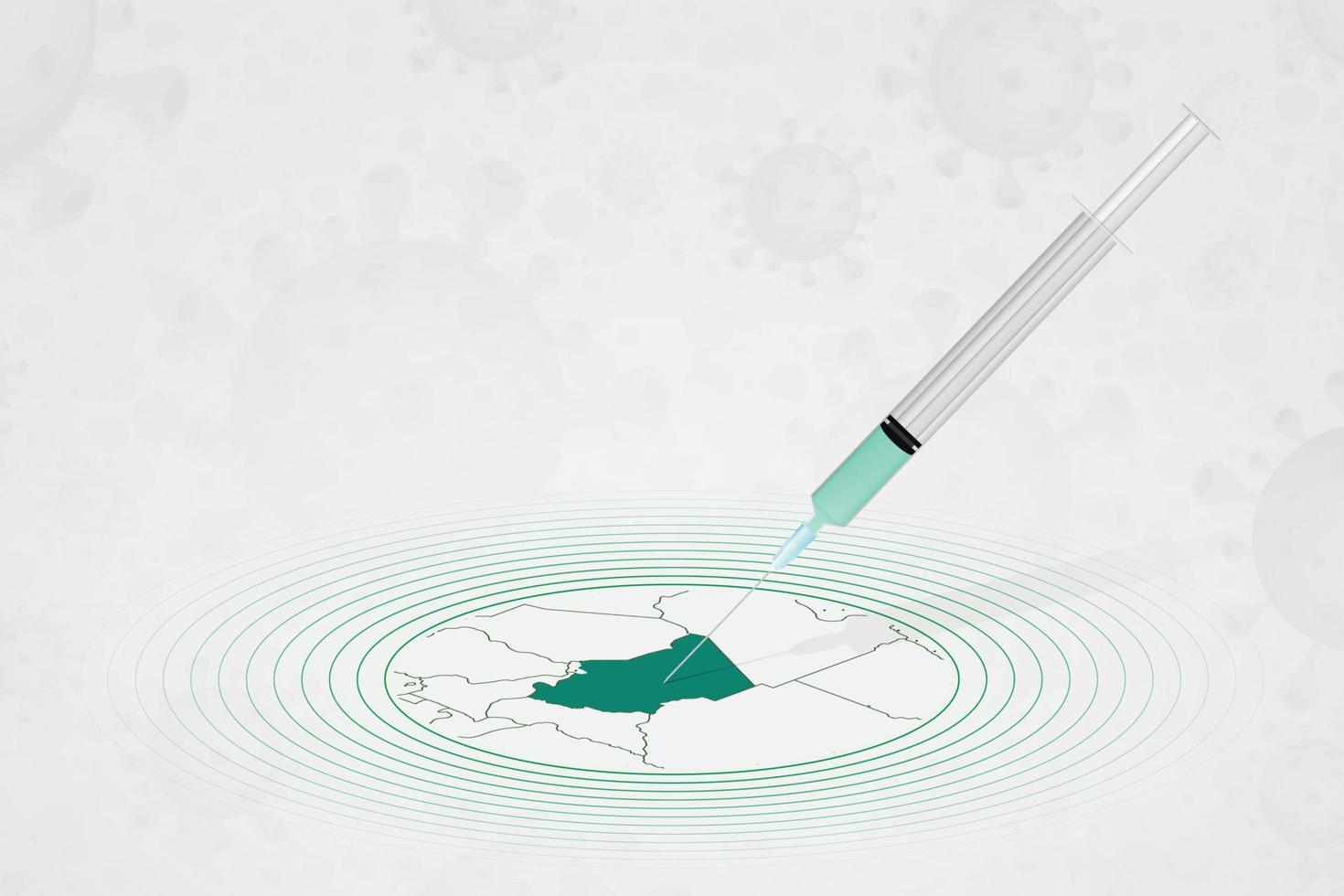 concetto di vaccinazione del ciad, iniezione di vaccino nella mappa del ciad. vaccino e vaccinazione contro il coronavirus, covid-19. vettore