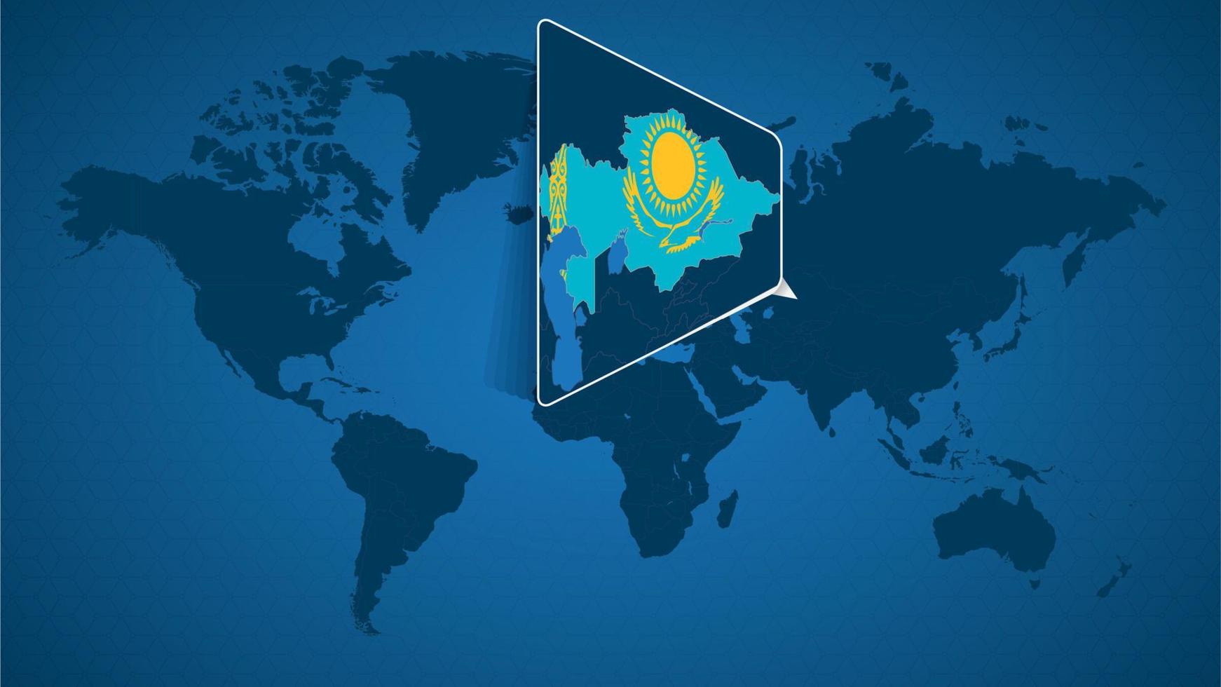 mappa del mondo dettagliata con mappa ingrandita appuntata del kazakistan e dei paesi vicini. vettore