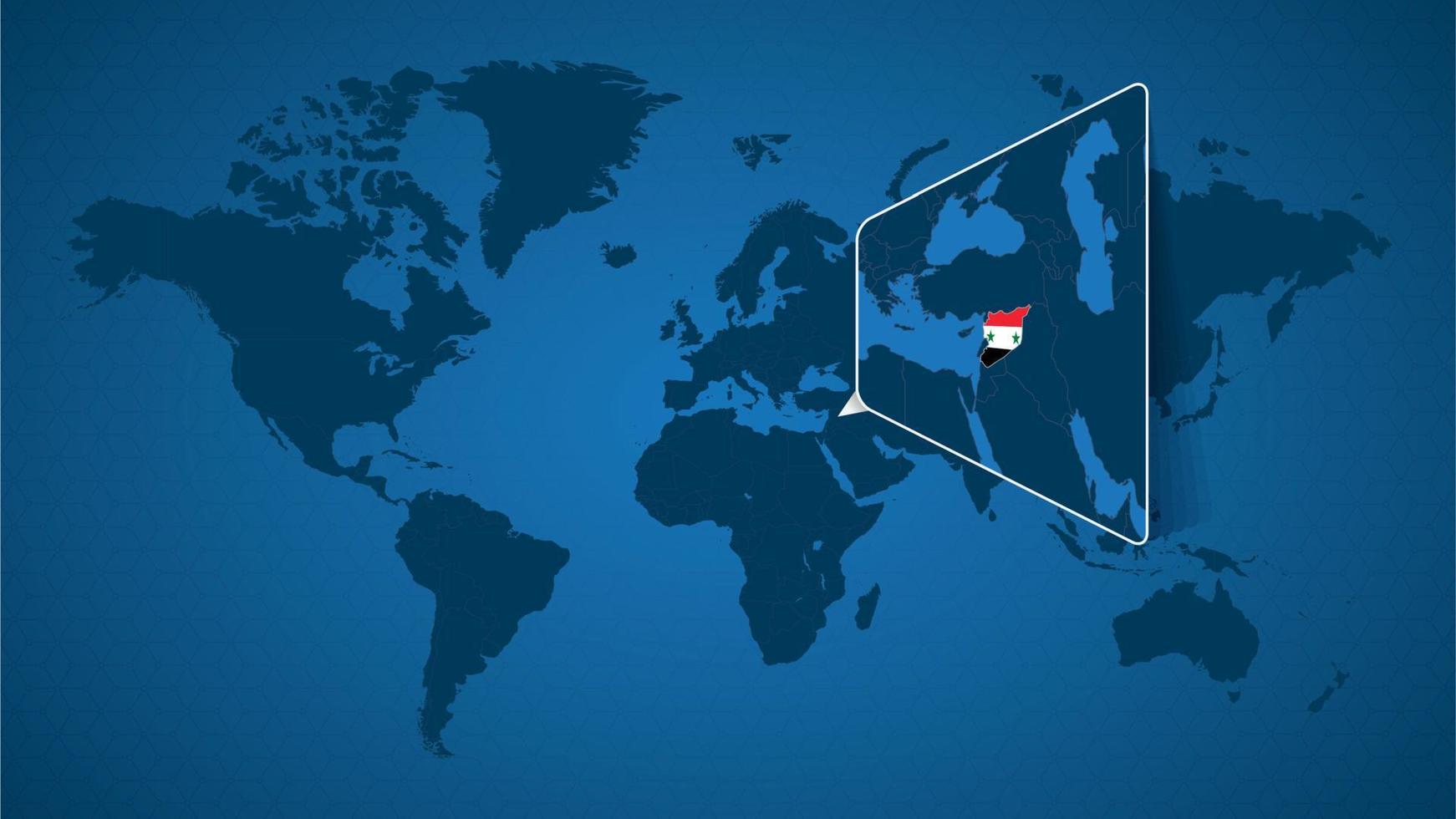 mappa del mondo dettagliata con mappa ingrandita appuntata della siria e dei paesi vicini. vettore