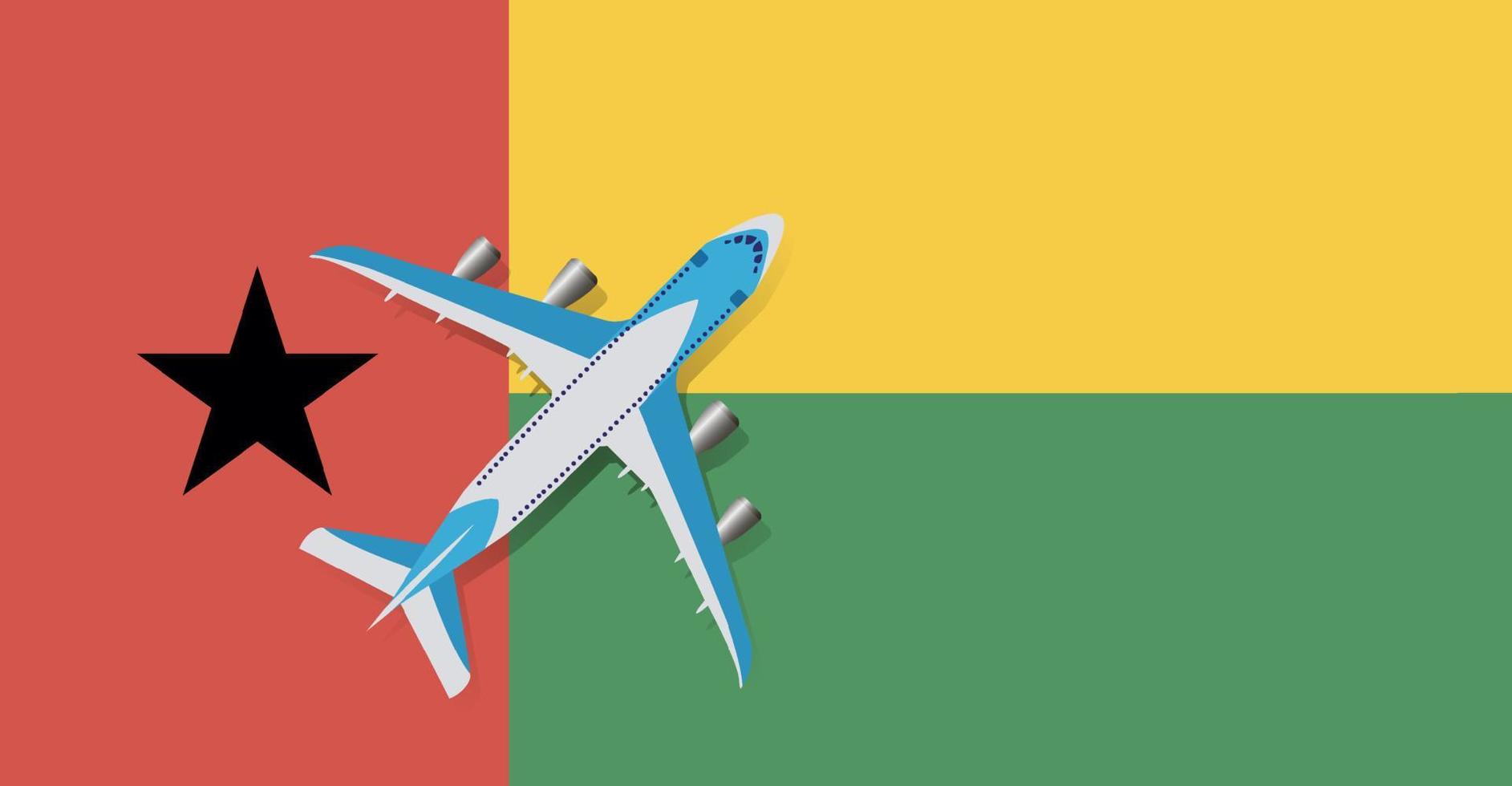 illustrazione vettoriale di un aereo passeggeri che sorvola la bandiera della Guinea Bissau. concetto di turismo e viaggi