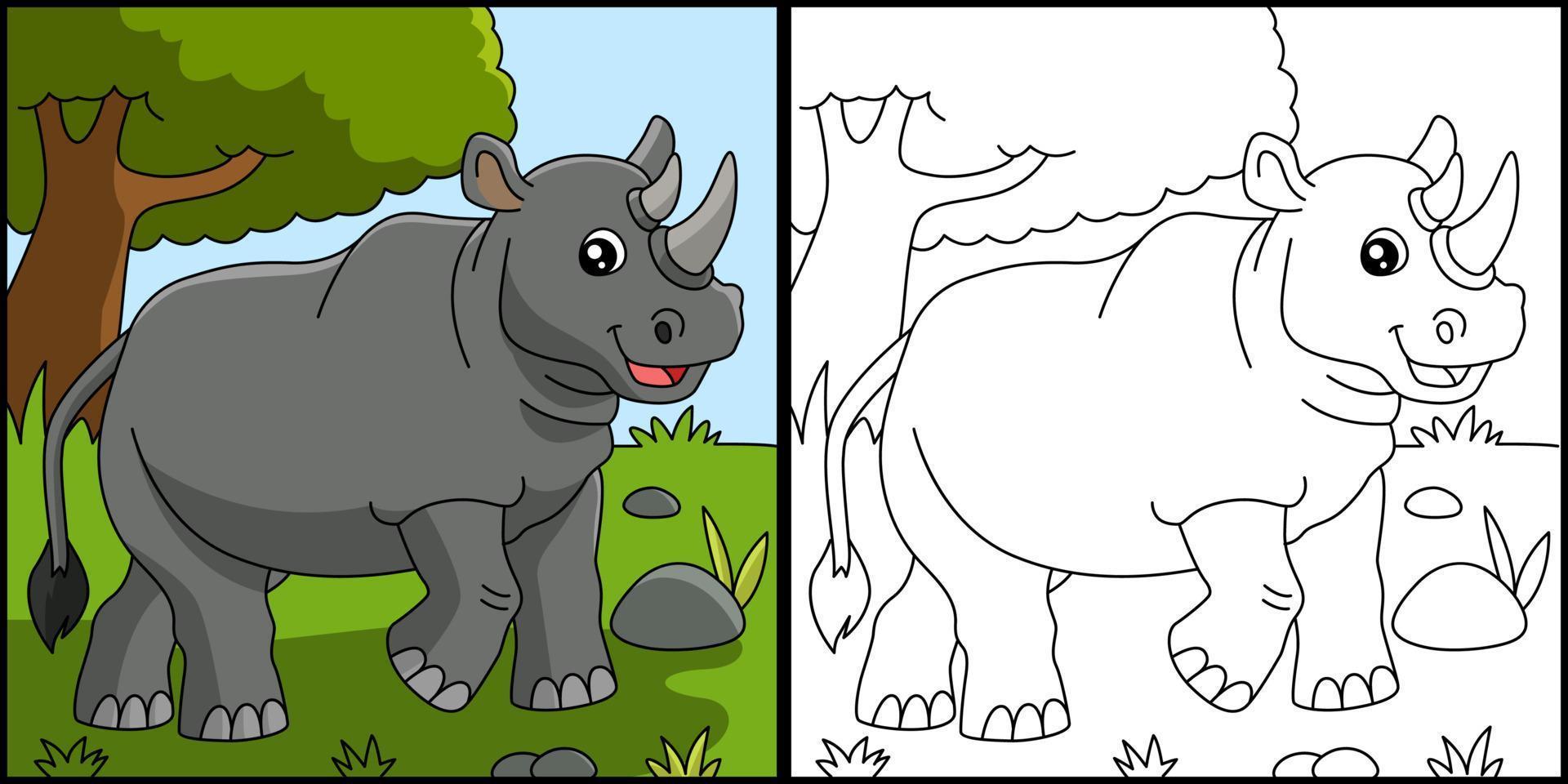 illustrazione vettoriale della pagina da colorare di rinoceronte