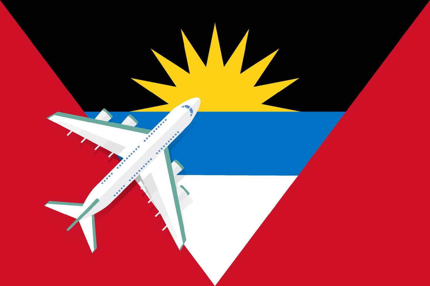 illustrazione vettoriale di un aereo passeggeri che sorvola la bandiera di antigua e barbuda. concetto di turismo e viaggi