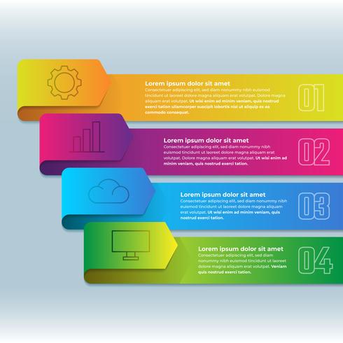 Nastro 3D Infographic con elemento di quattro passaggi vettore