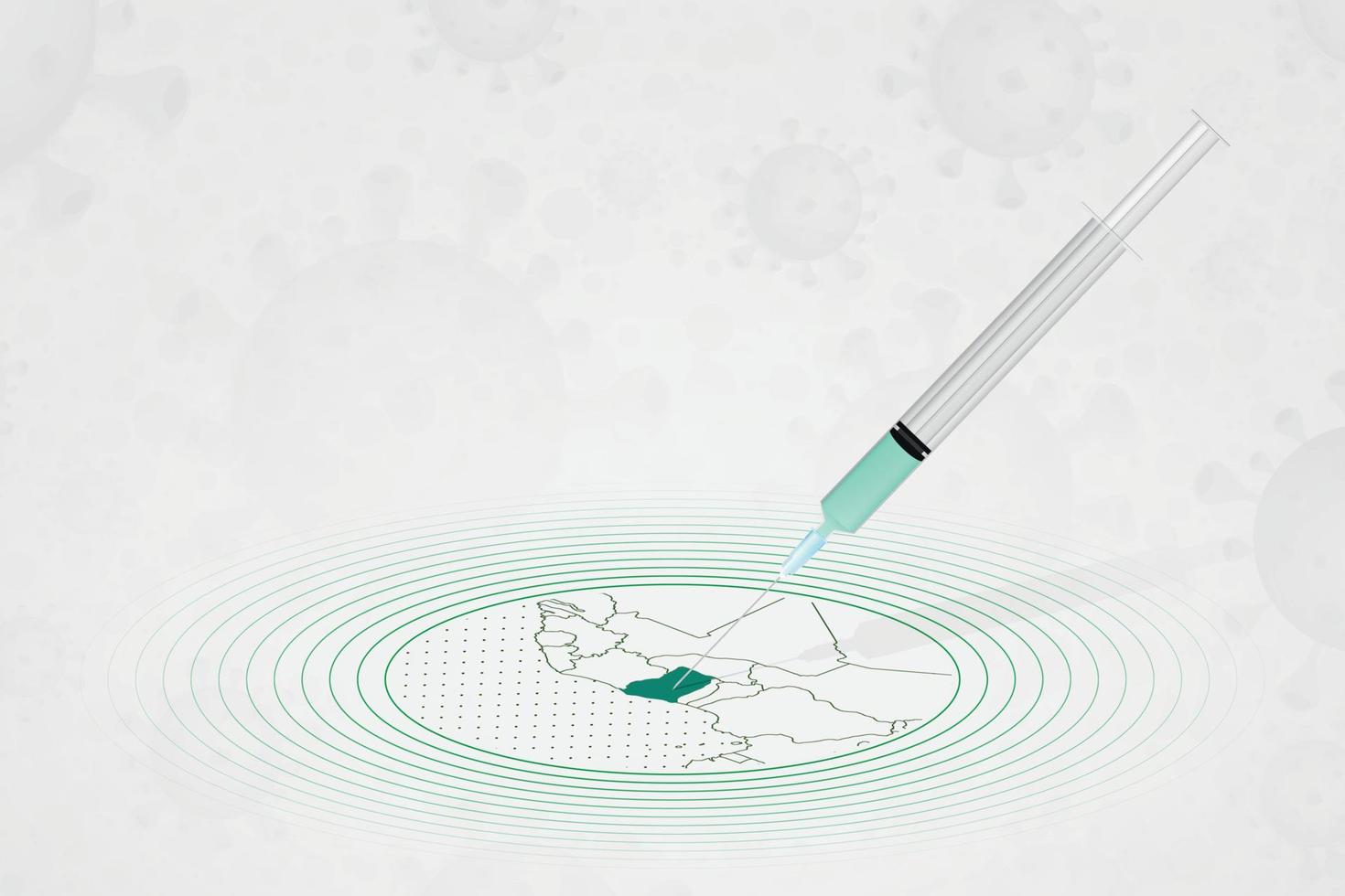 concetto di vaccinazione del ghana, iniezione di vaccino nella mappa del ghana. vaccino e vaccinazione contro il coronavirus, covid-19. vettore