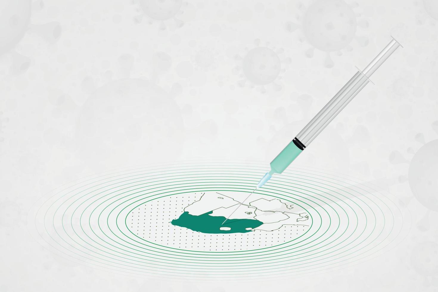 concetto di vaccinazione del sud africa, iniezione di vaccino nella mappa del sud africa. vaccino e vaccinazione contro il coronavirus, covid-19. vettore