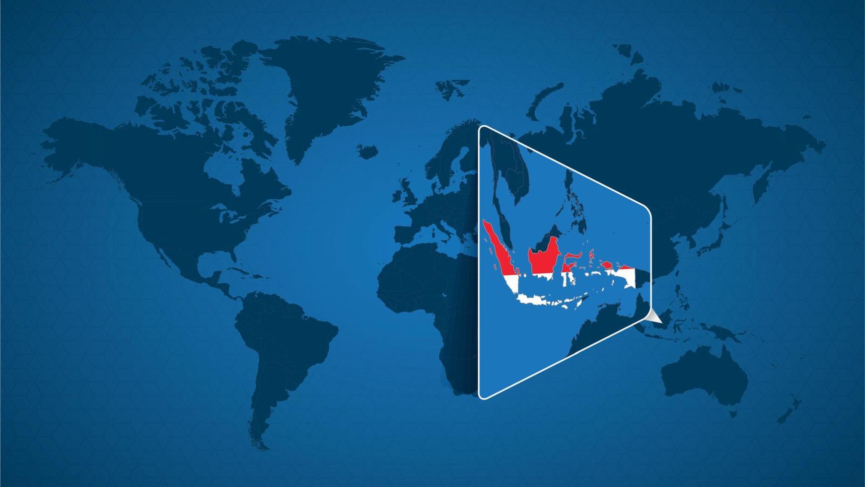 mappa del mondo dettagliata con mappa ingrandita appuntata dell'Indonesia e dei paesi vicini. vettore