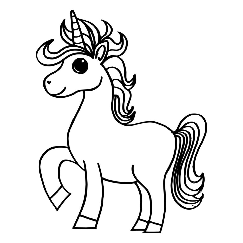 illustrazione in stile doodle disegnato a mano di unicorno isolato su sfondo bianco vettore
